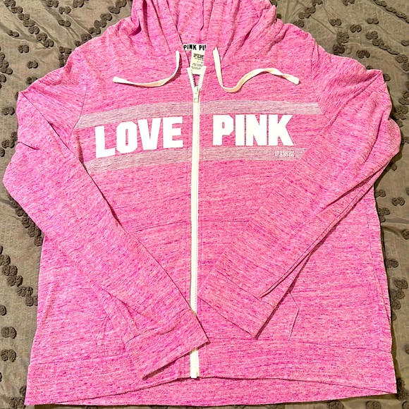 PINK Victoria's Secret Tops - VS PINK LIGHT WEIGHT FULL ZIP UP HOODIE HEATHERED PURPLE/PINK SIZE LG